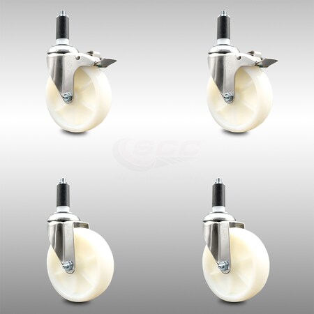 Service Caster 5 Inch 316SS Nylon Swivel 1-1/4 Inch Expanding Stem Caster Lock Brake SCC, 2PK SCC-SS316TTLEX20S514-NYS-2-S-2-114